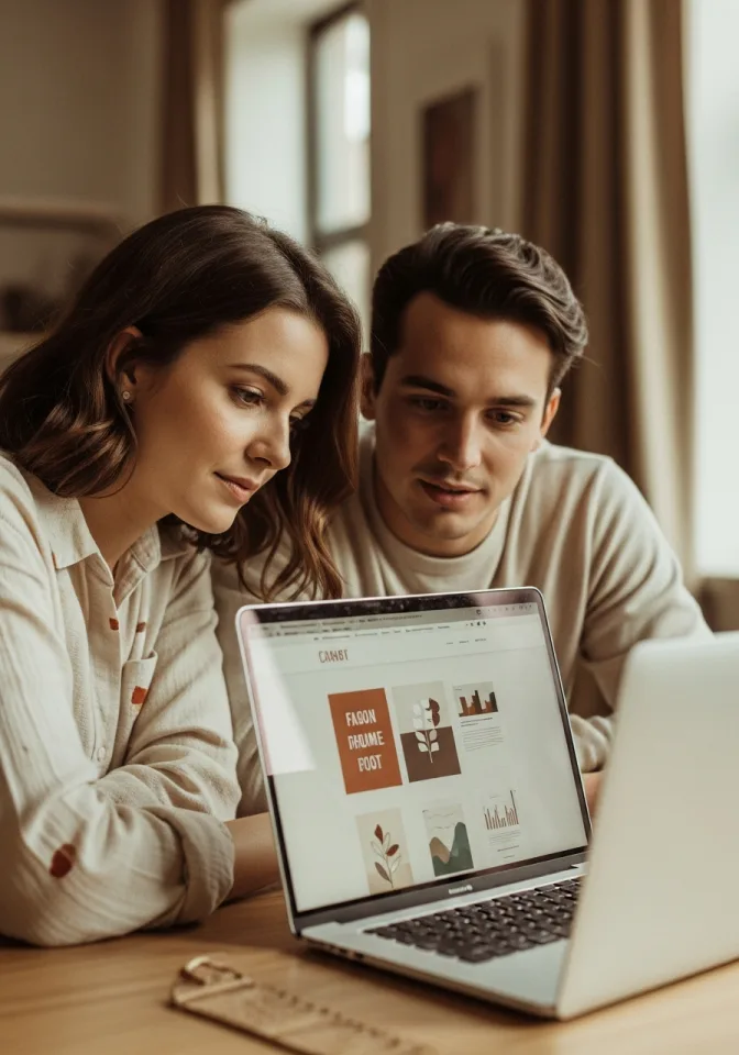 Two colleagues reviewing a rebuilt site on a laptop together.